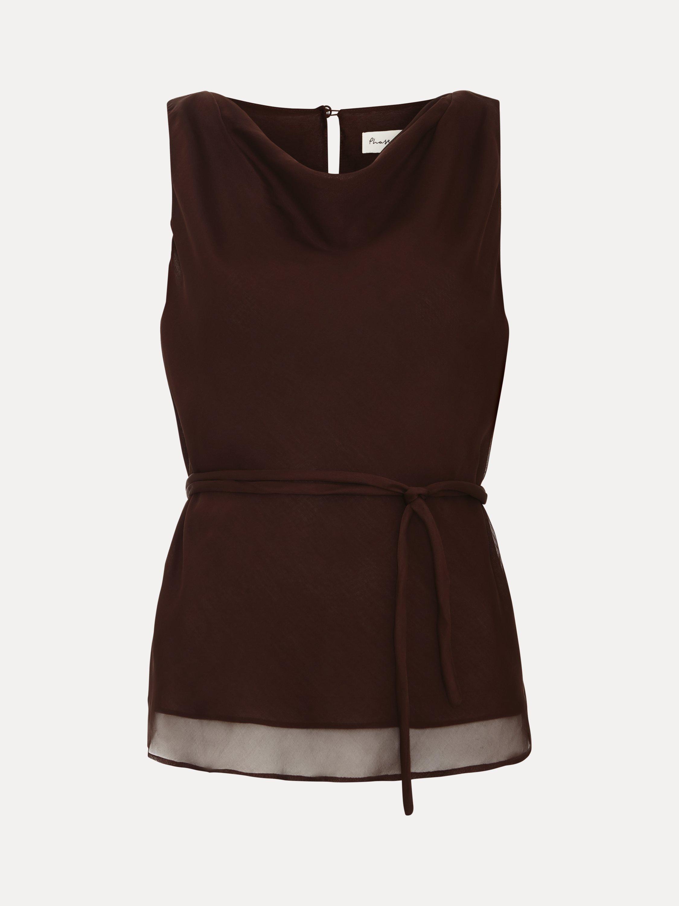 Product image 5 of 8, which shows Phase Eight Hazel Sleeveless Pure Silk Top, Brown, 10