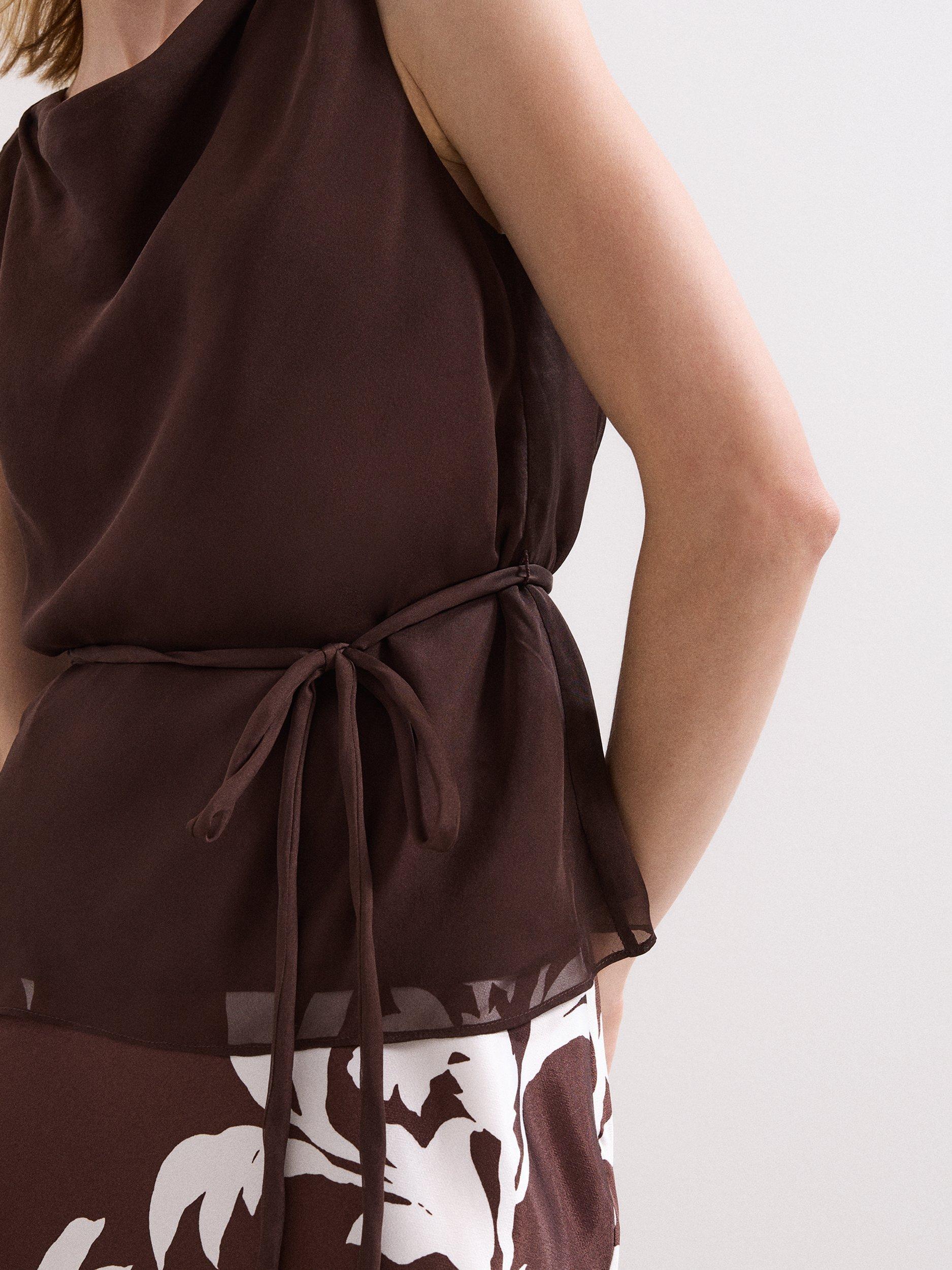 Product image 7 of 8, which shows Phase Eight Hazel Sleeveless Pure Silk Top, Brown, 10