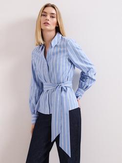 Phase Eight Dakota Tie Waist Stripe Shirt, Blue, Blue