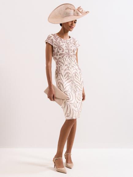 Phase Eight Margaret Tapework Dress, Latte, Latte
