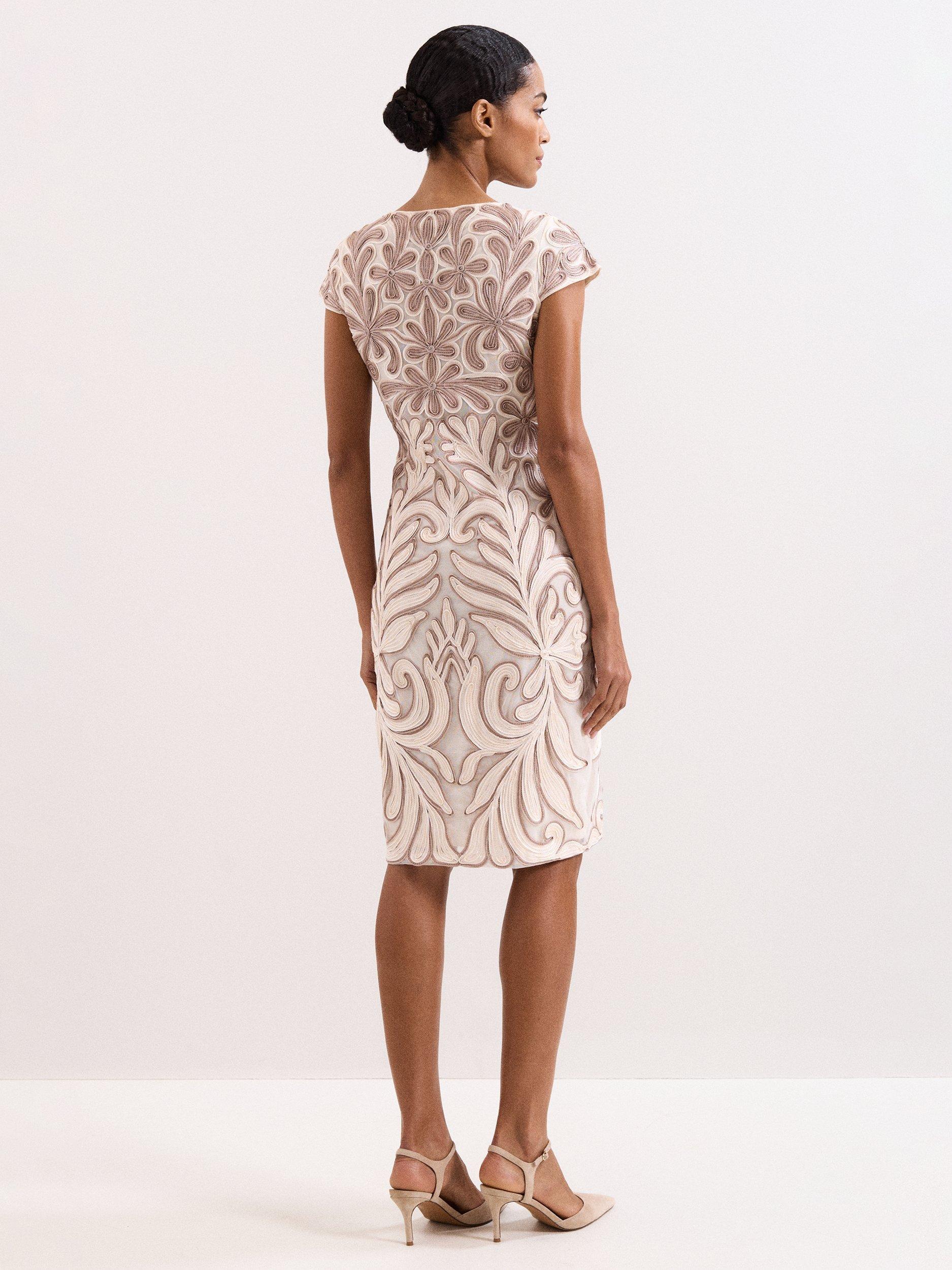Product image 2 of 9, which shows Phase Eight Margaret Tapework Dress, Latte, 10