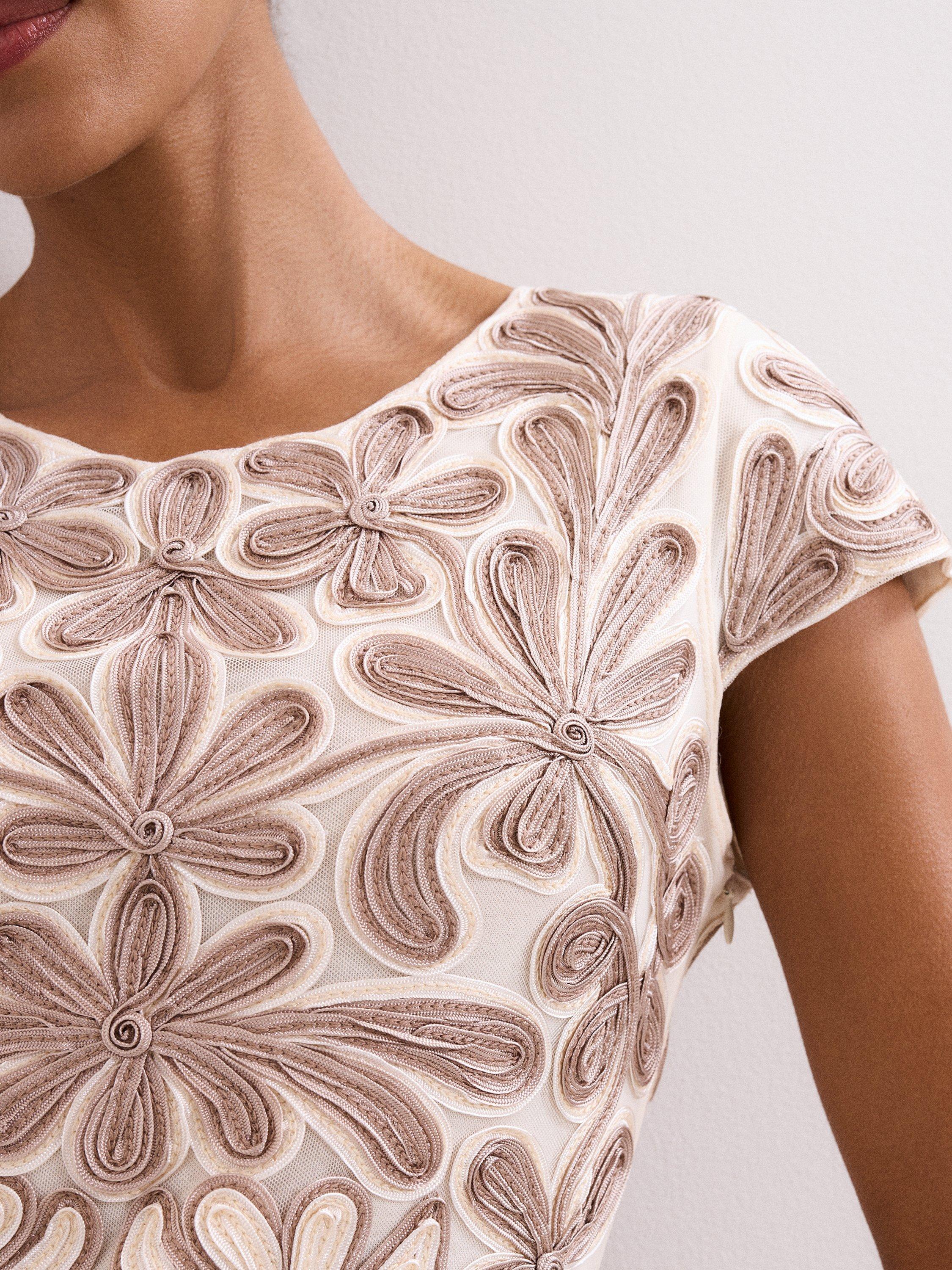 Product image 7 of 9, which shows Phase Eight Margaret Tapework Dress, Latte, 10