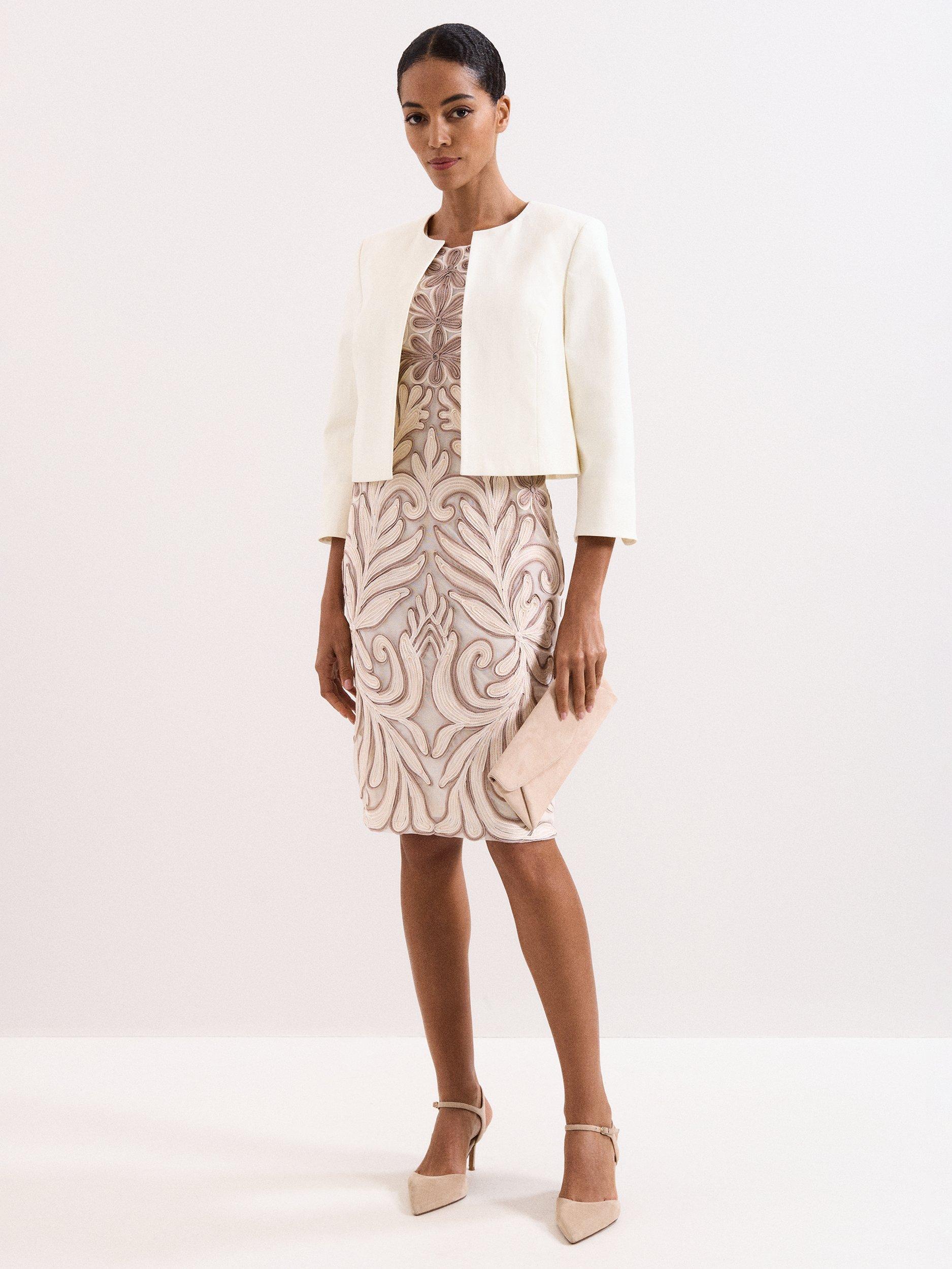 Product image 9 of 9, which shows Phase Eight Margaret Tapework Dress, Latte, 10