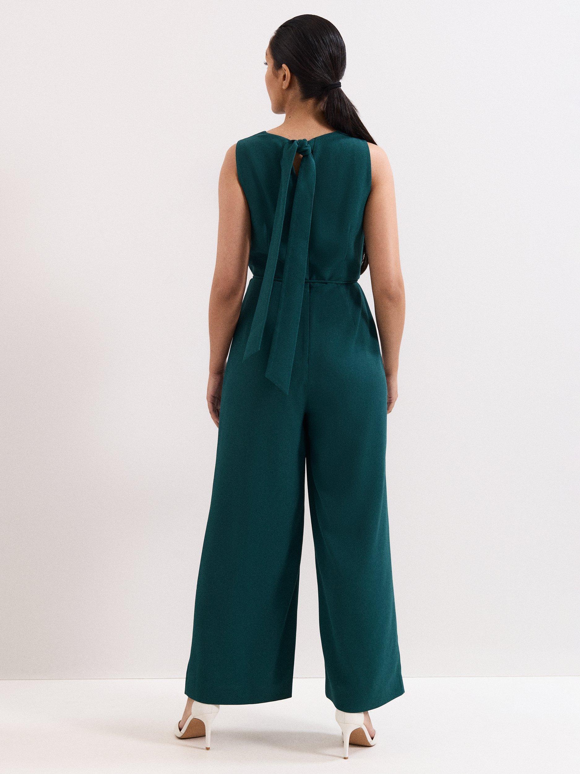 Product image 2 of 8, which shows Phase Eight Petite Monique Cowl Neck Jumpsuit, Teal, 10