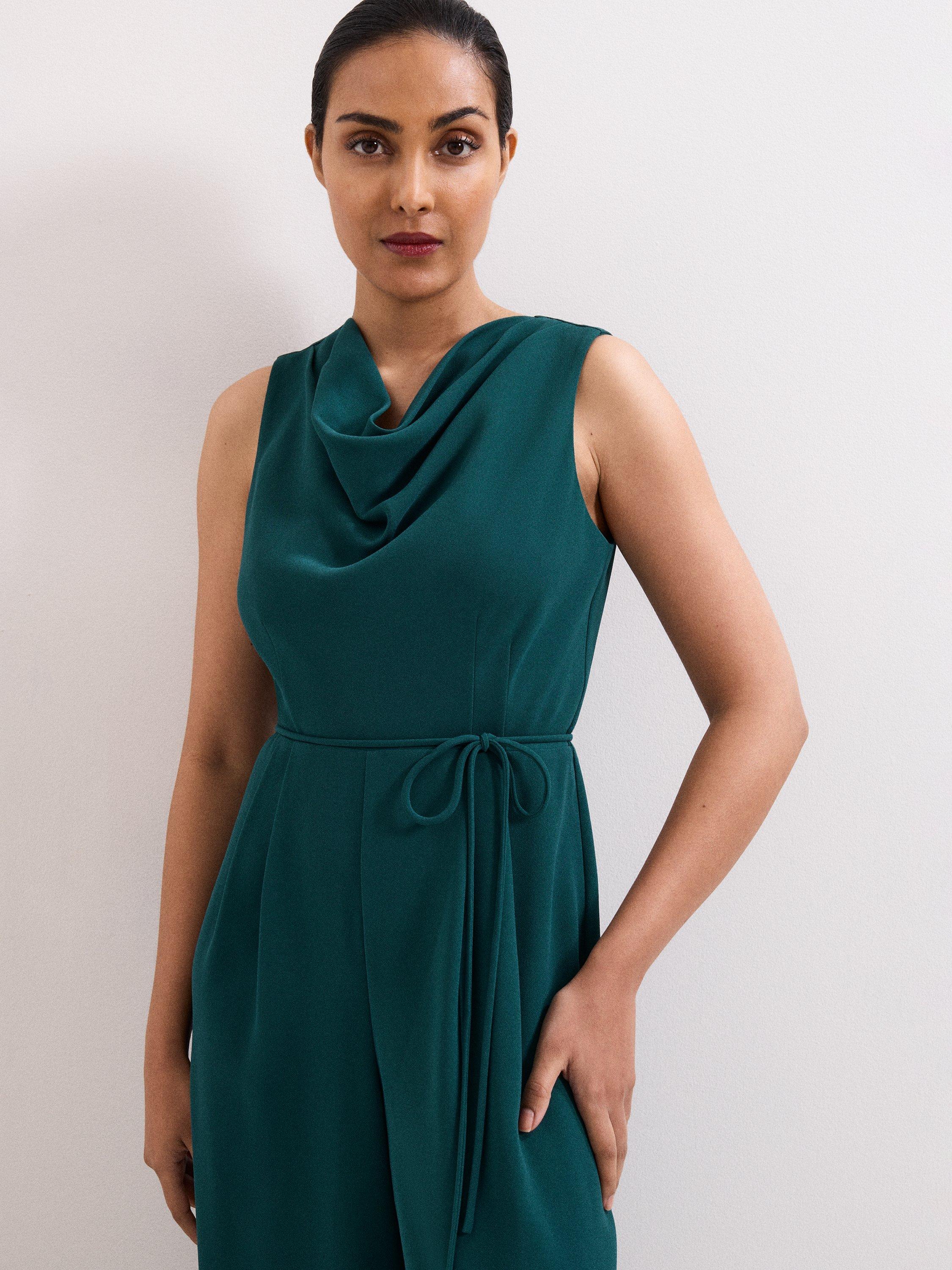 Product image 4 of 8, which shows Phase Eight Petite Monique Cowl Neck Jumpsuit, Teal, 10