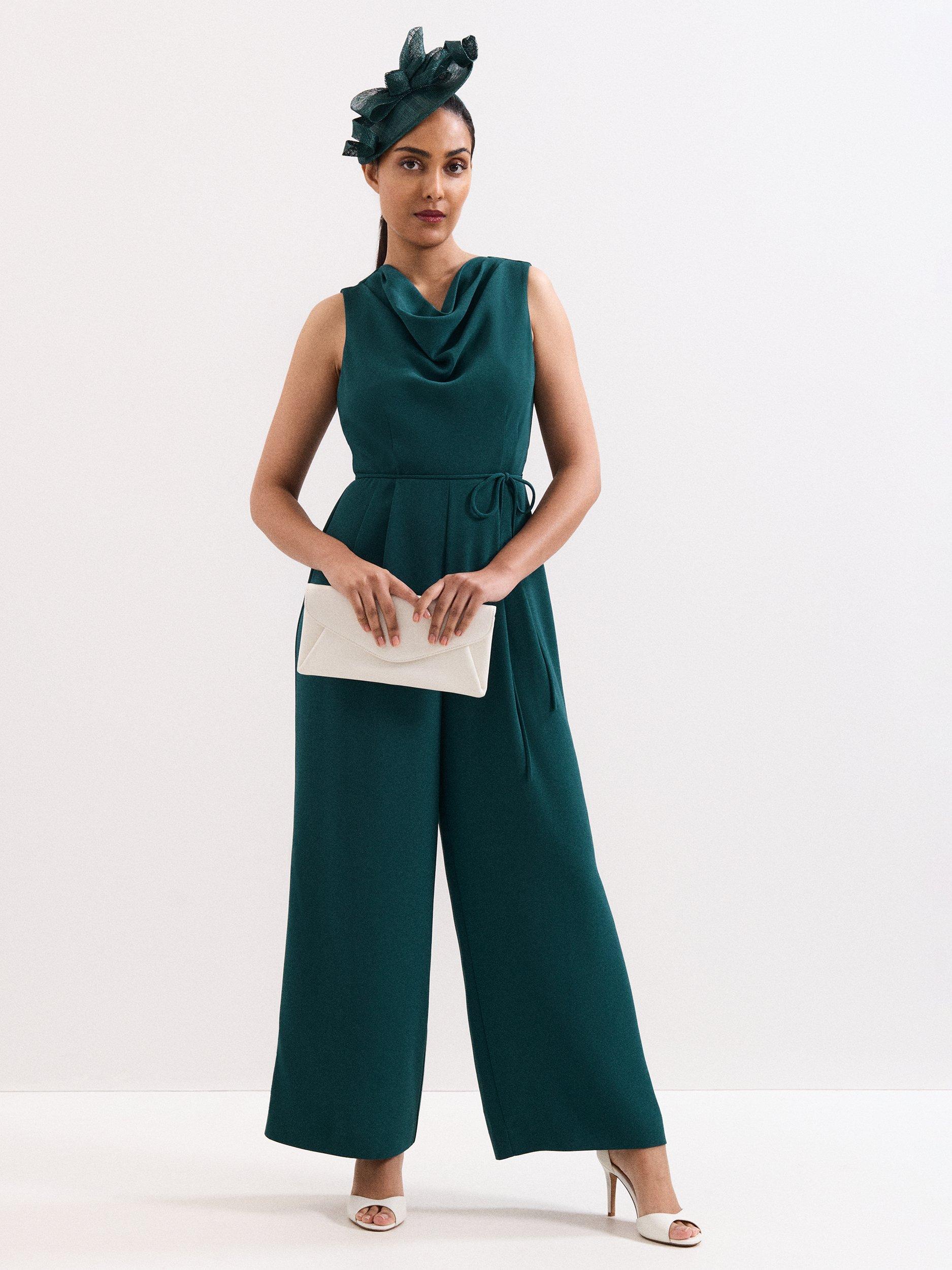 Product image 8 of 8, which shows Phase Eight Petite Monique Cowl Neck Jumpsuit, Teal, 10