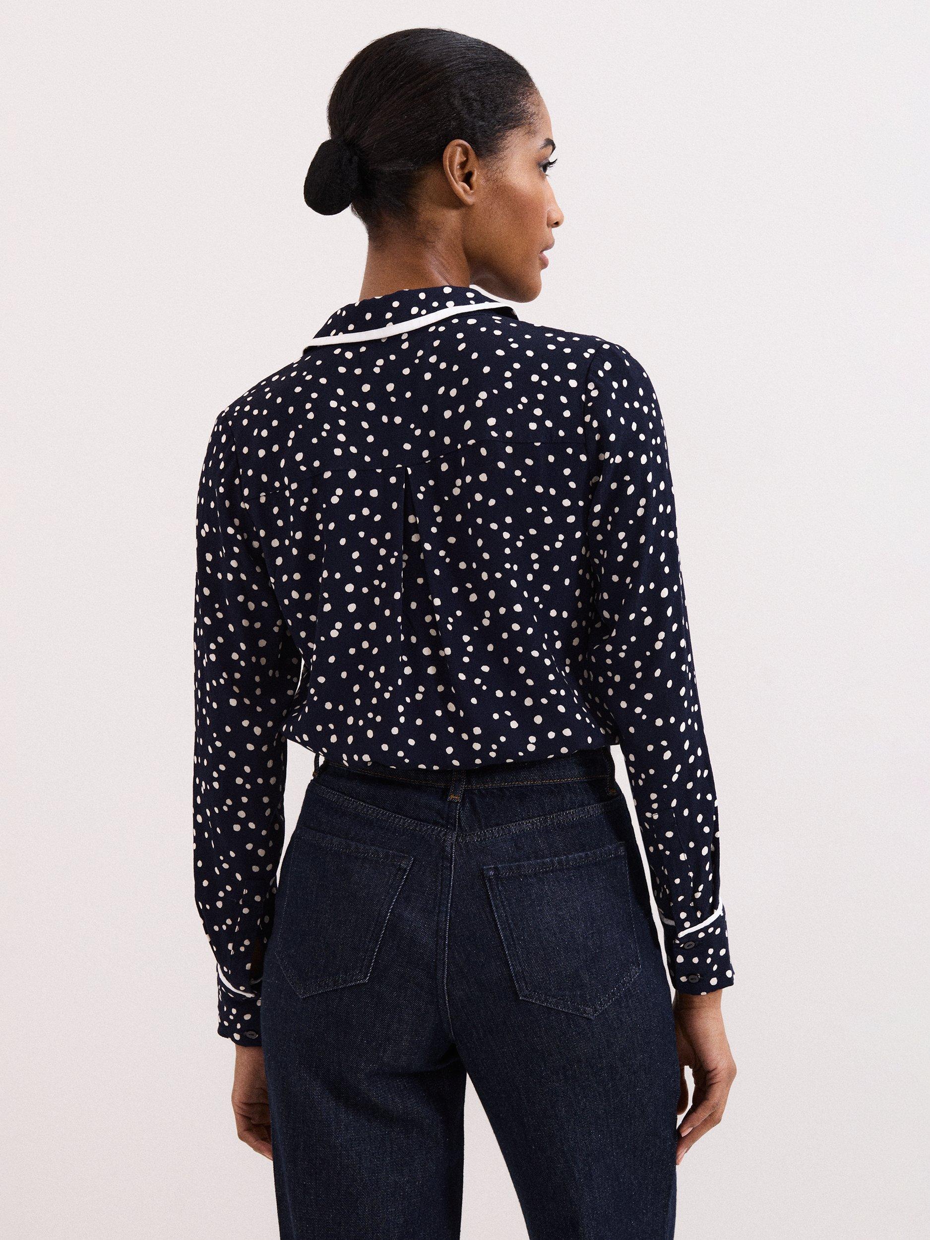 Product image 2 of 9, which shows Phase Eight Rita Spot Print Shirt, Navy/Ivory, 10