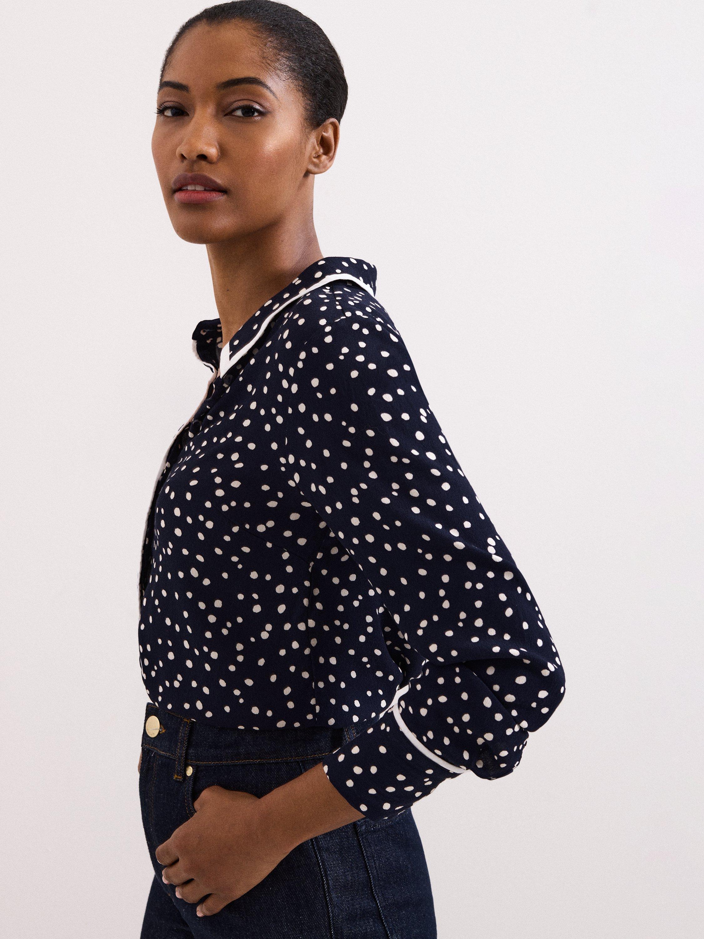 Product image 8 of 9, which shows Phase Eight Rita Spot Print Shirt, Navy/Ivory, 10