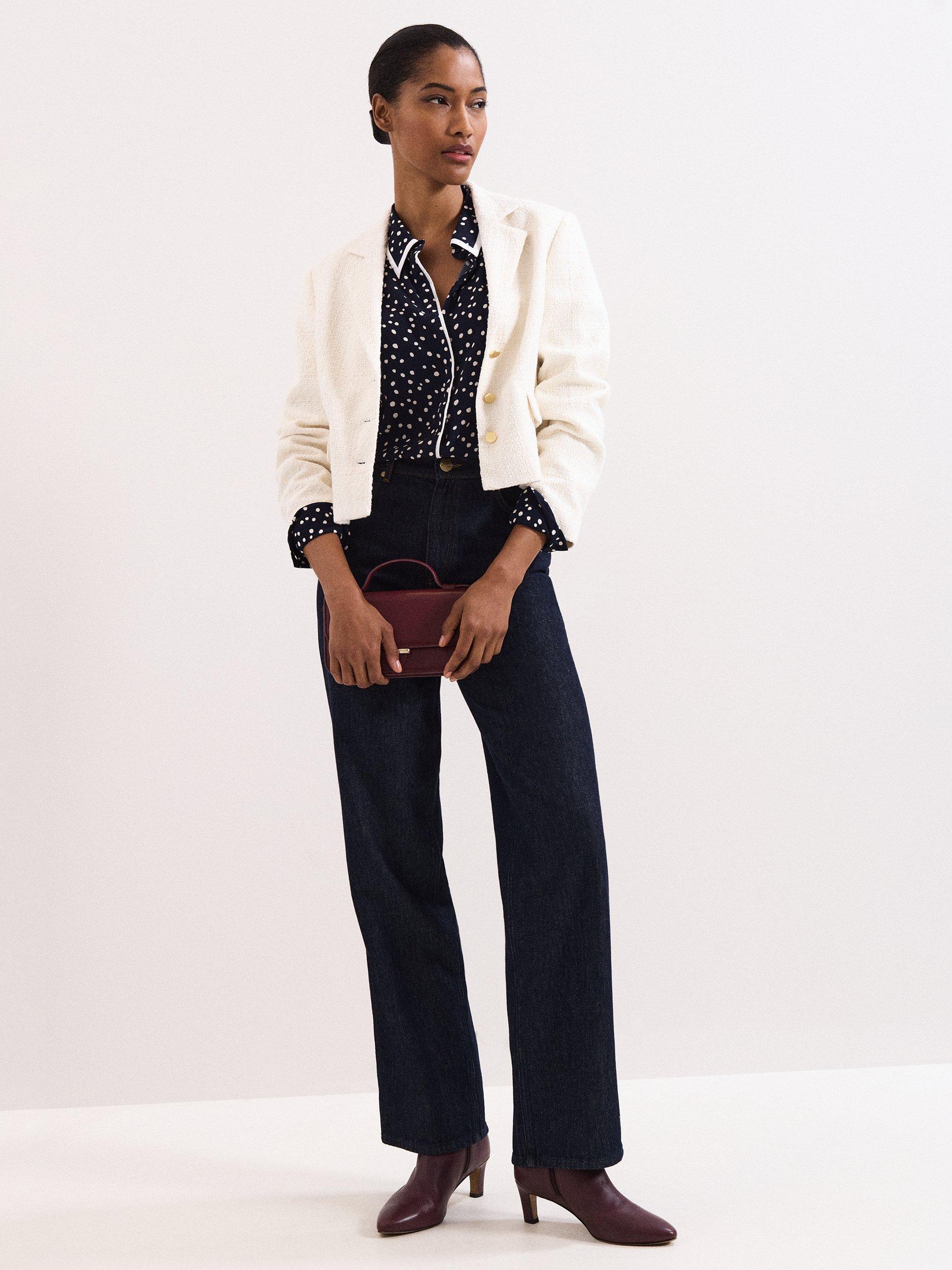 Product image 9 of 9, which shows Phase Eight Rita Spot Print Shirt, Navy/Ivory, 10