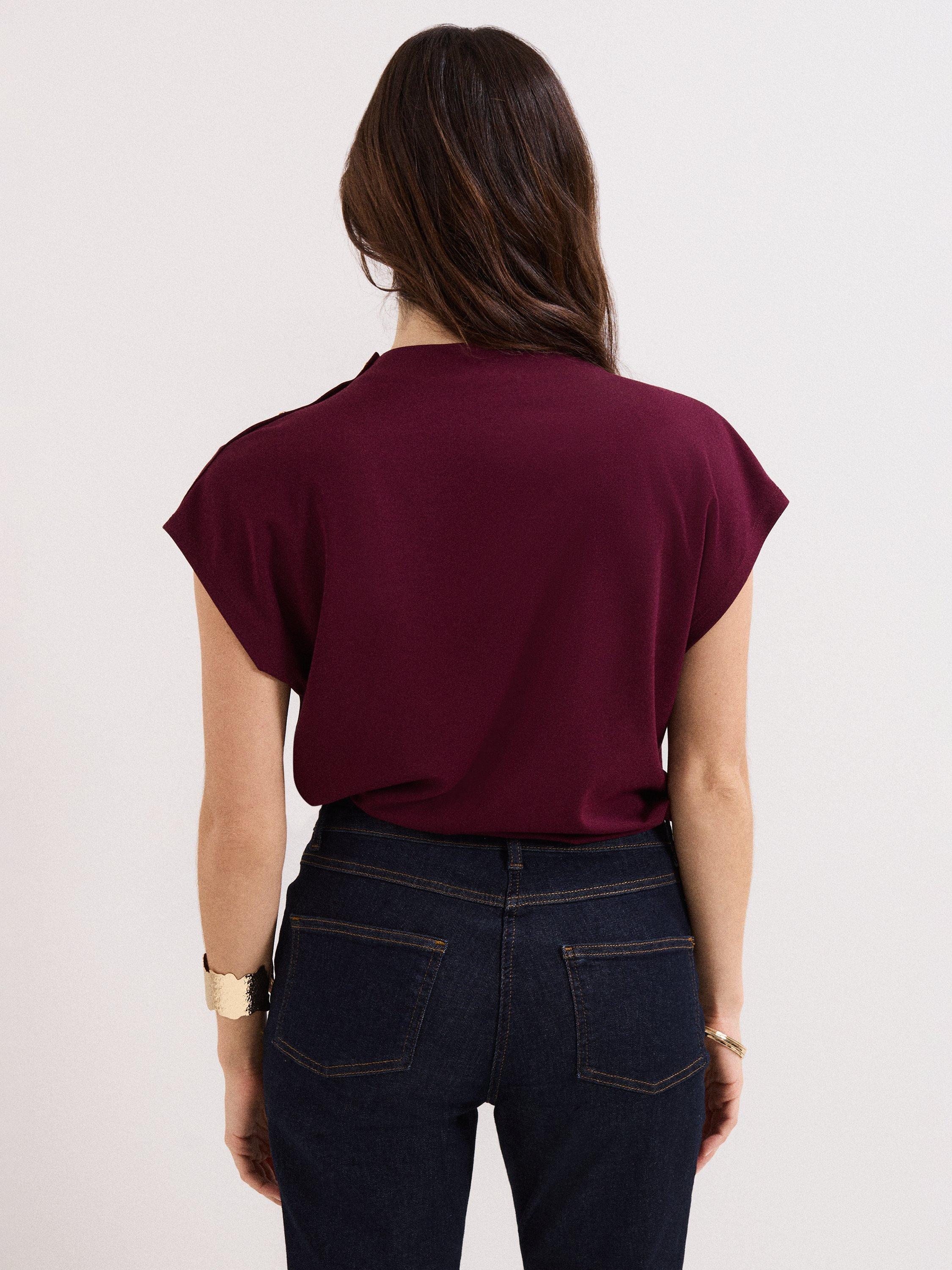 Product image 2 of 8, which shows Phase Eight Paige Button Shoulder Ponte Top, Burgundy, 10