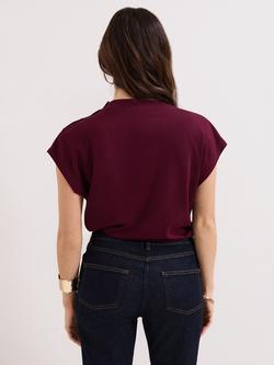Phase Eight Paige Button Shoulder Ponte Top, Burgundy - view 2, Burgundy