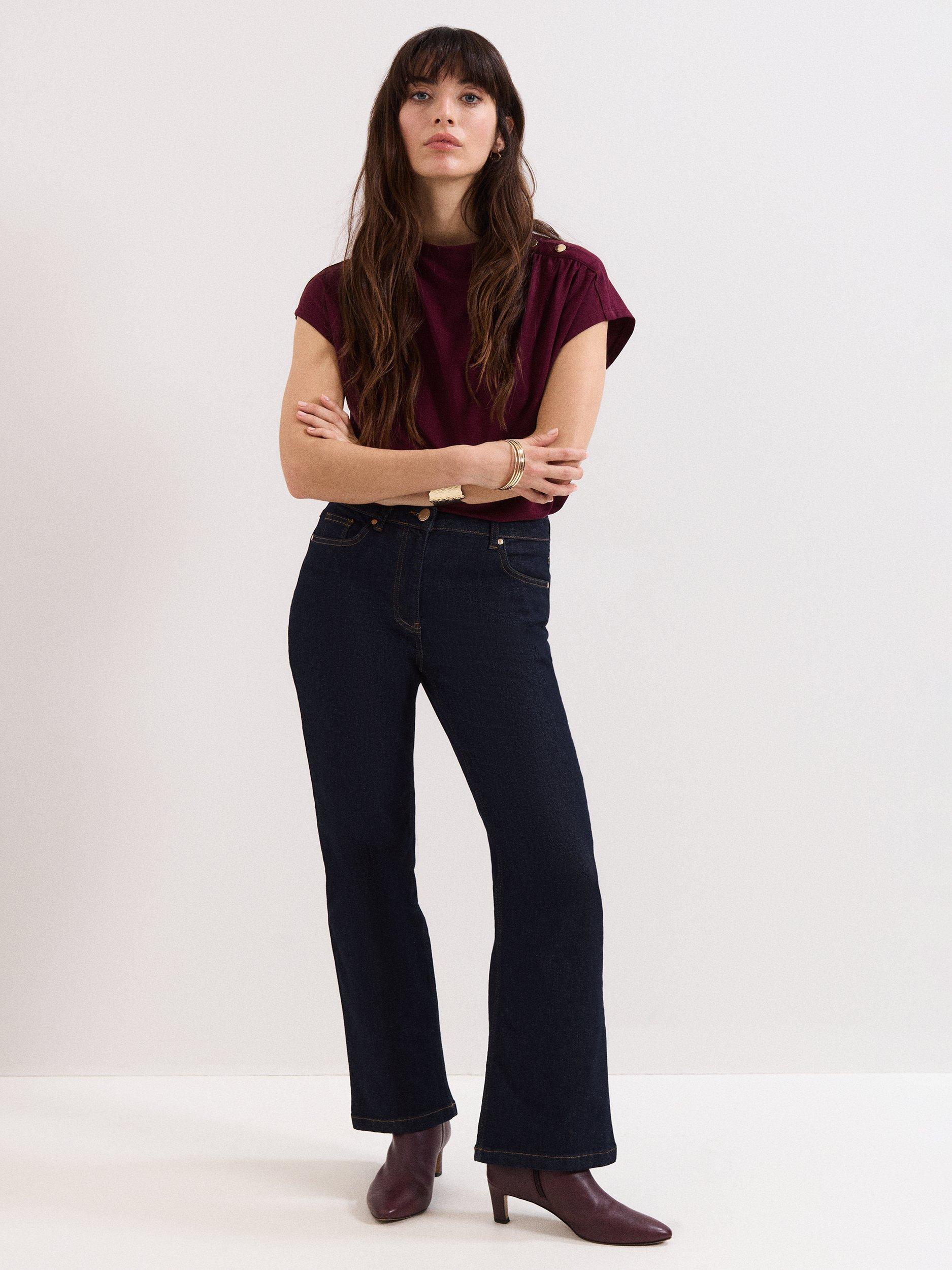 Product image 3 of 8, which shows Phase Eight Paige Button Shoulder Ponte Top, Burgundy, 10