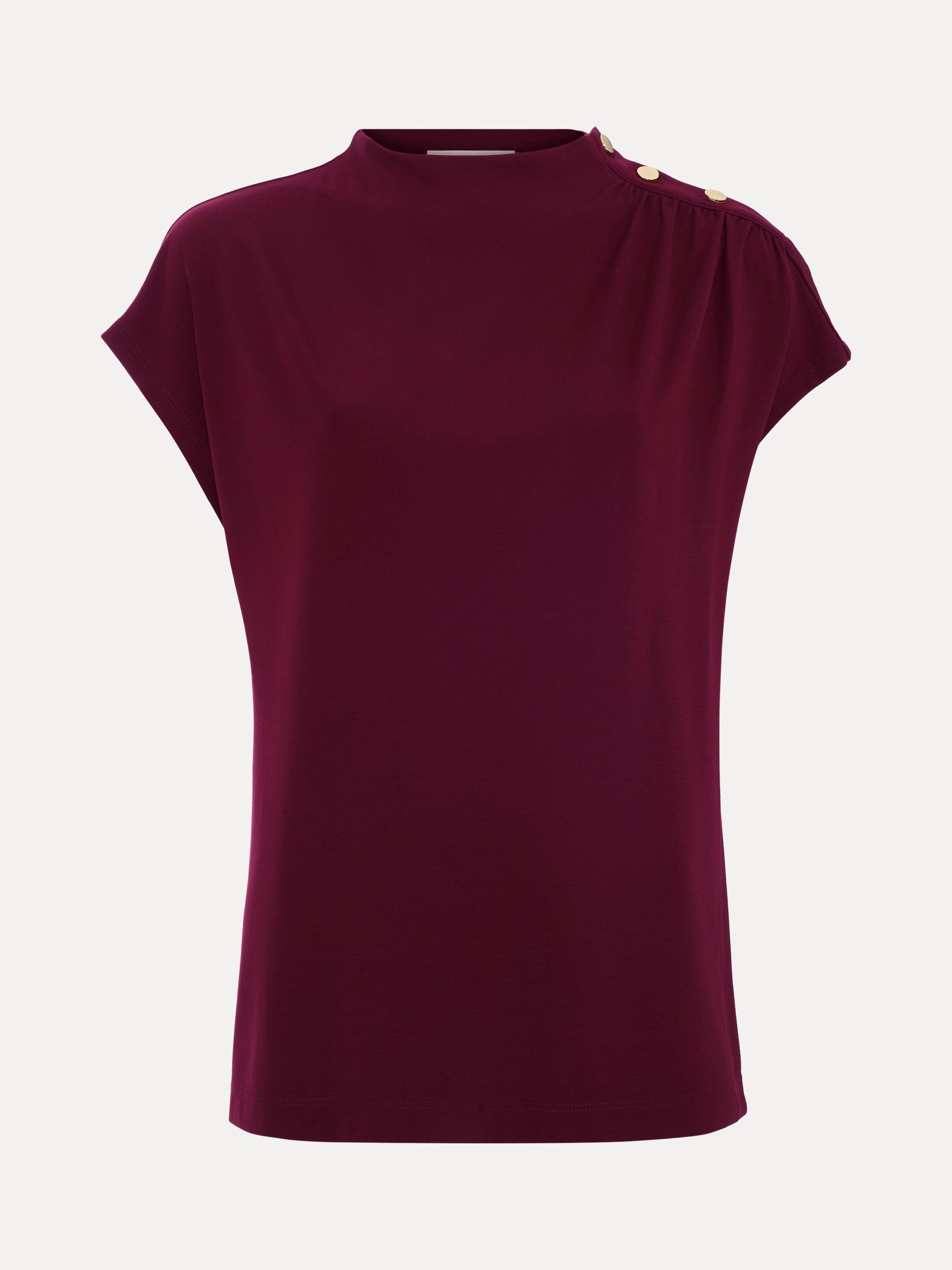 Product image 5 of 8, which shows Phase Eight Paige Button Shoulder Ponte Top, Burgundy, 10