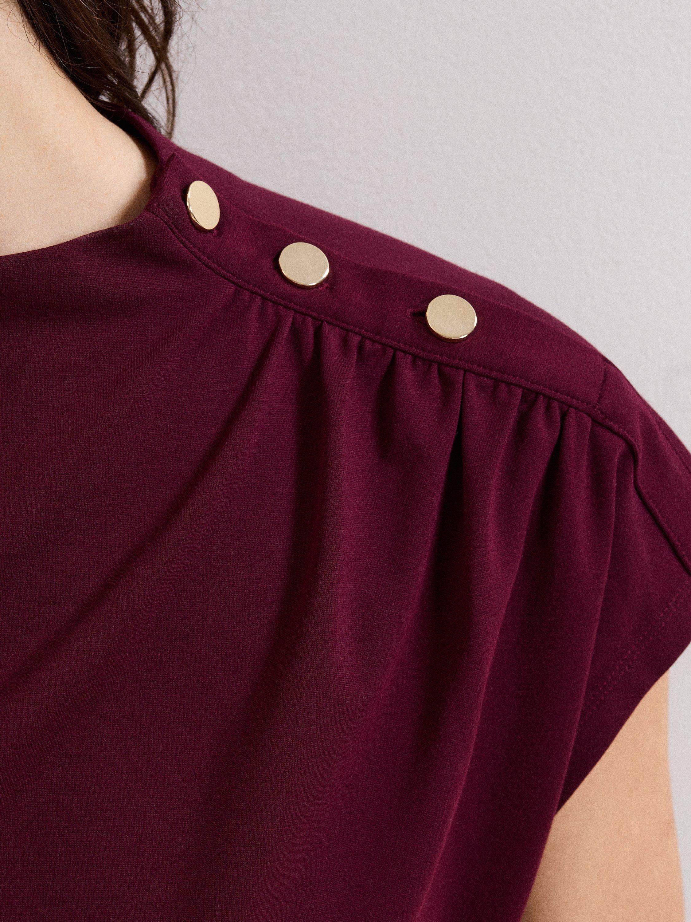 Product image 7 of 8, which shows Phase Eight Paige Button Shoulder Ponte Top, Burgundy, 10
