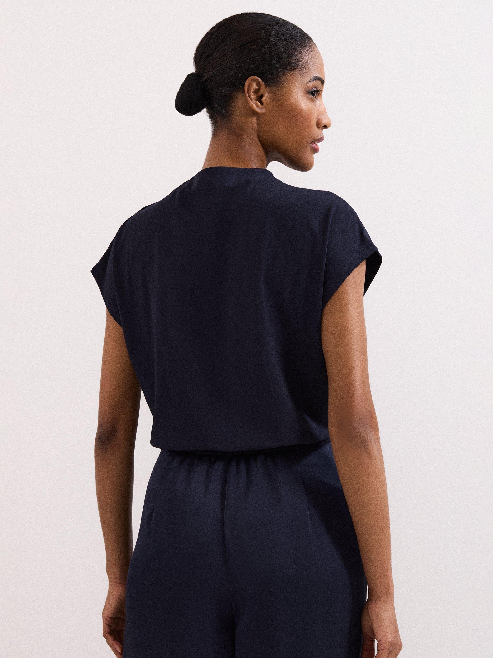 Product image 2 of 9, which shows Phase Eight Paige Button Shoulder Ponte Top, Navy, 10