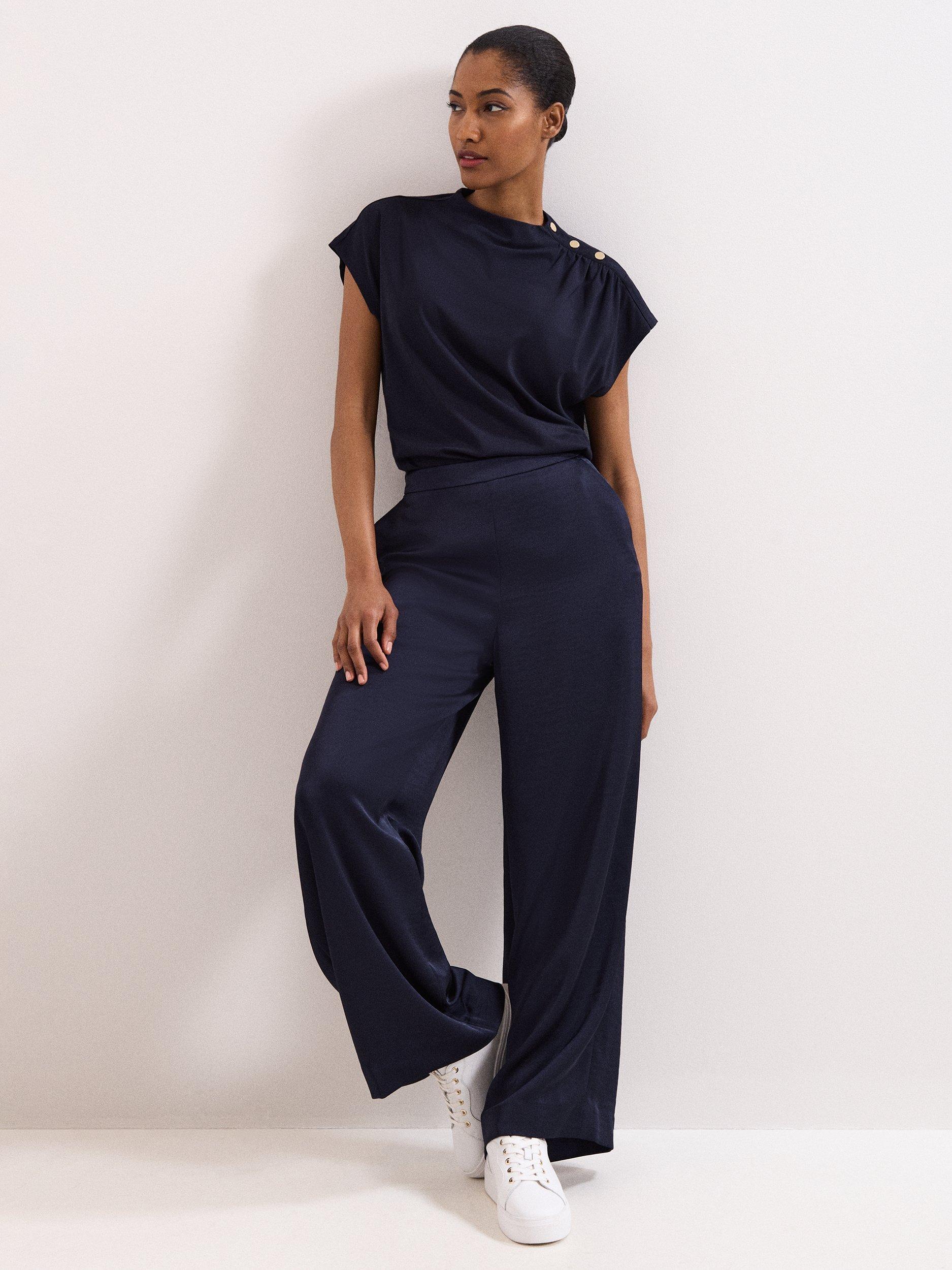 Product image 3 of 9, which shows Phase Eight Paige Button Shoulder Ponte Top, Navy, 10
