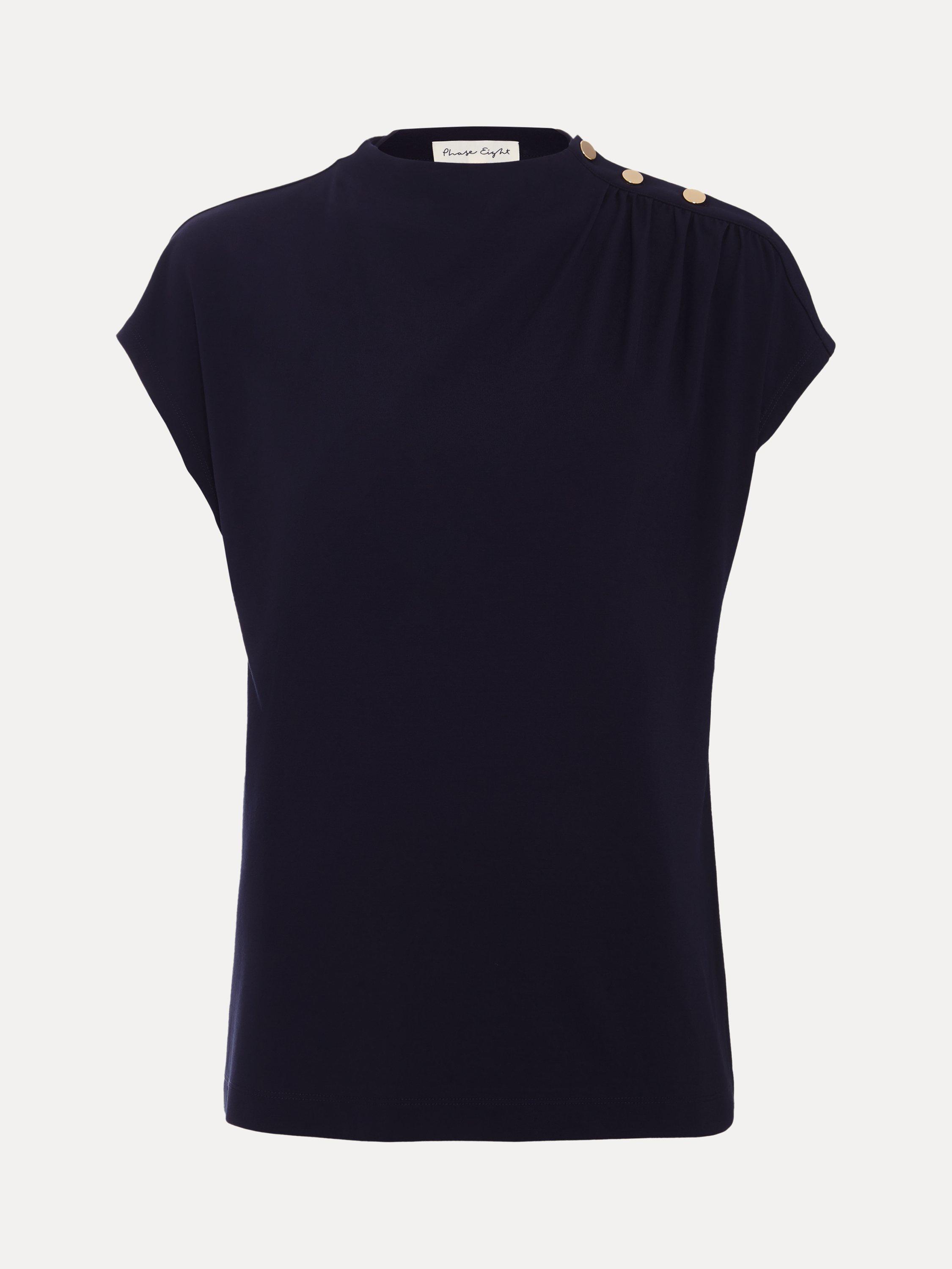 Product image 5 of 9, which shows Phase Eight Paige Button Shoulder Ponte Top, Navy, 10
