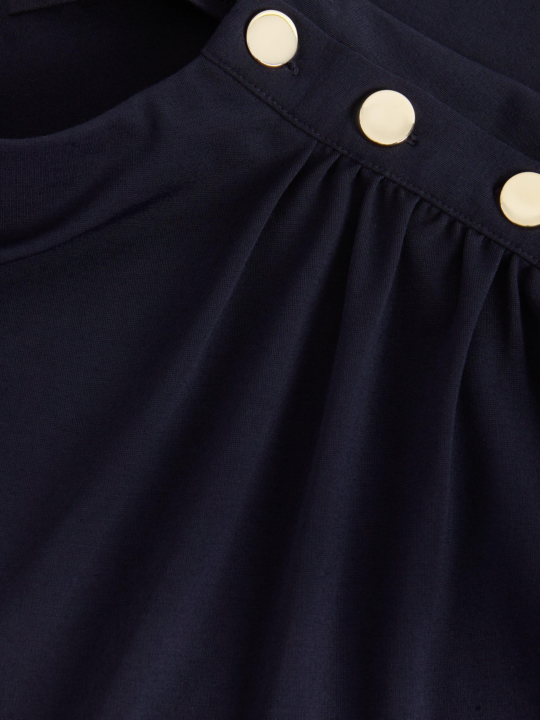 Product image 6 of 9, which shows Phase Eight Paige Button Shoulder Ponte Top, Navy, 10
