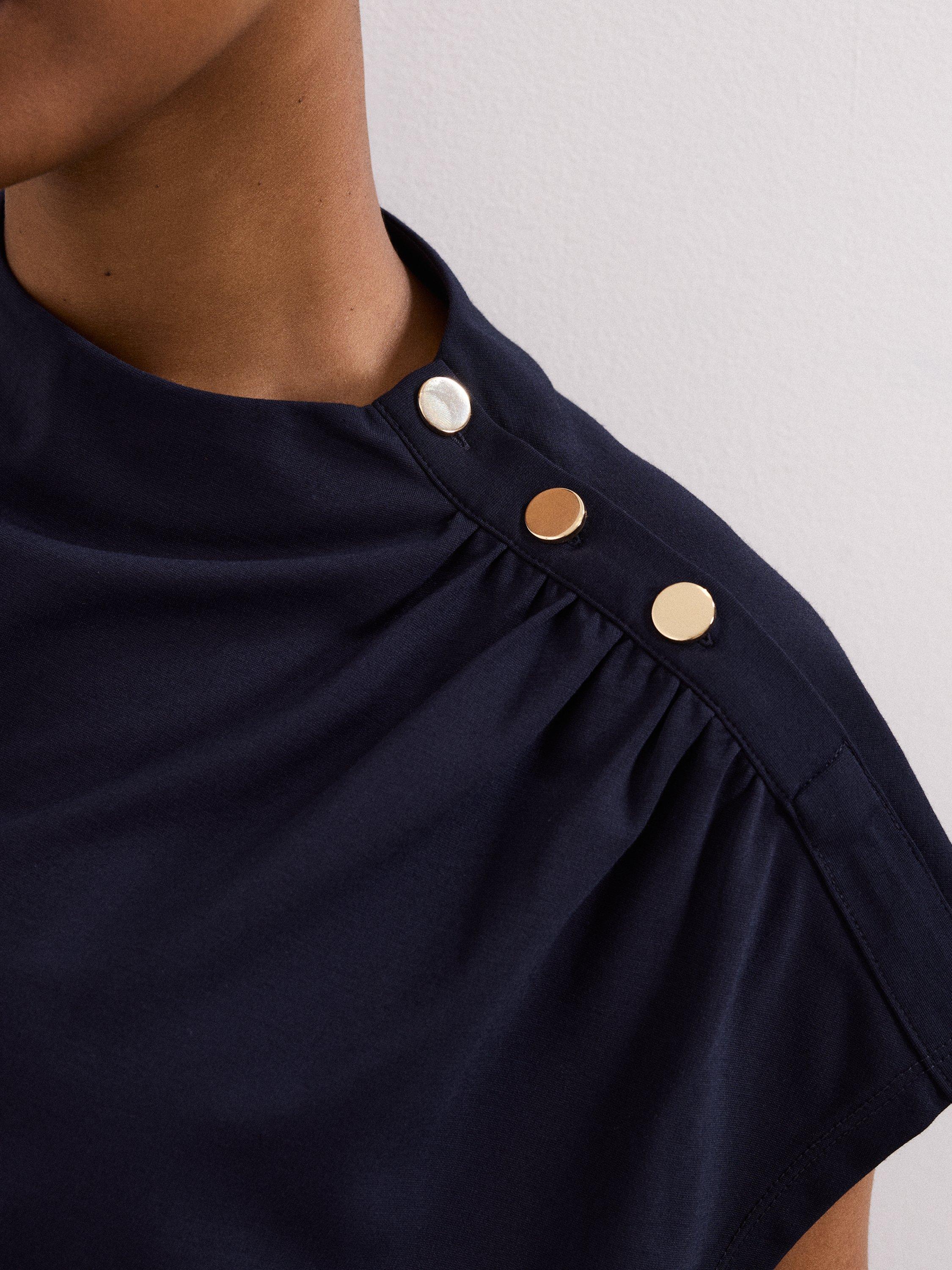 Product image 7 of 9, which shows Phase Eight Paige Button Shoulder Ponte Top, Navy, 10