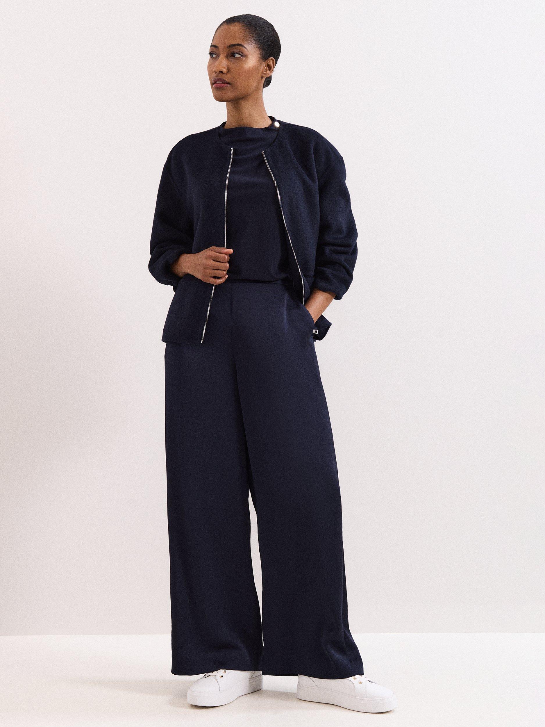 Product image 9 of 9, which shows Phase Eight Paige Button Shoulder Ponte Top, Navy, 10