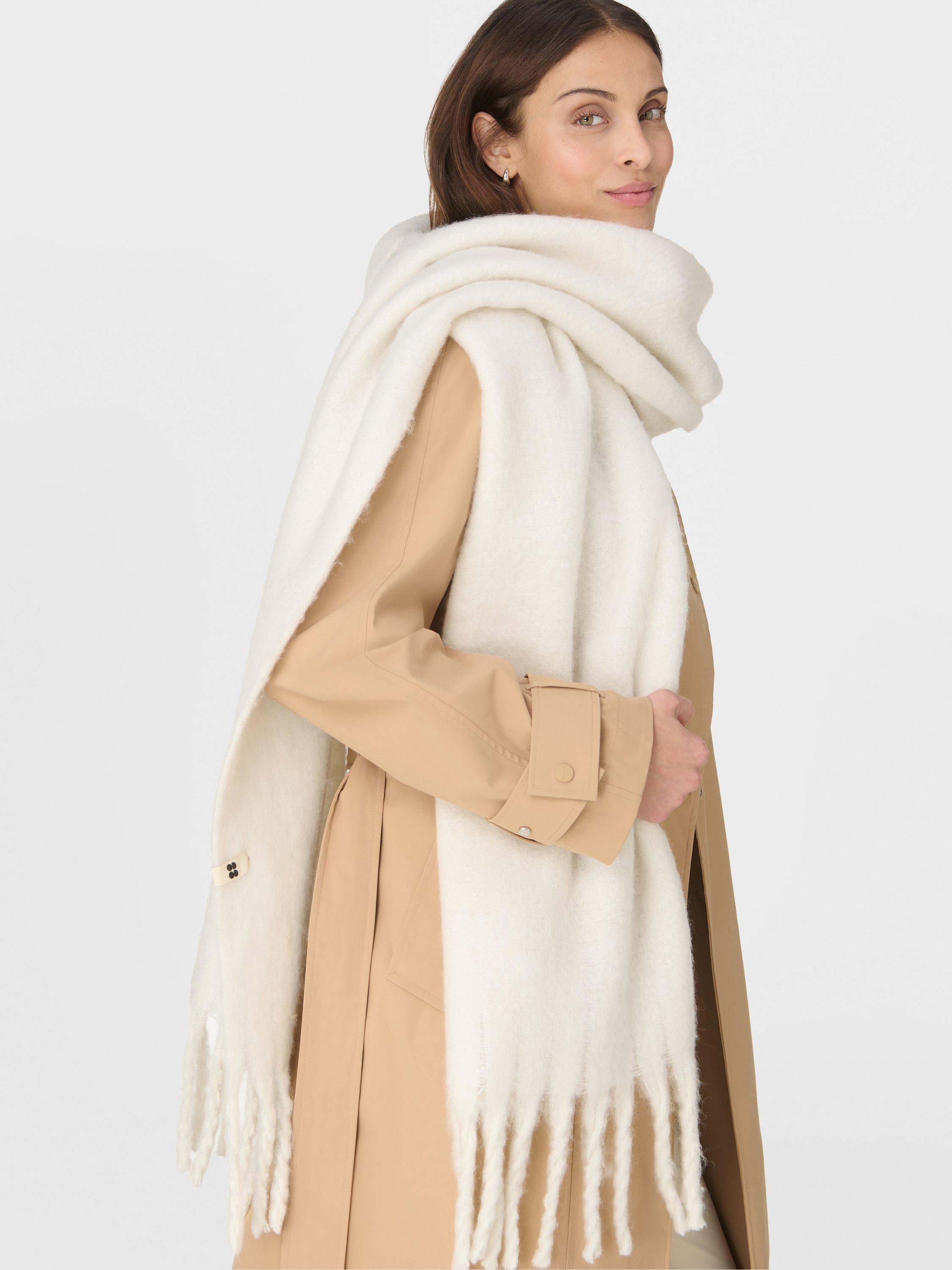 Product image 2 of 4, which shows Sweaty Betty Soft Cloud Wool Blend Tassel Scarf, Lily White, One Size