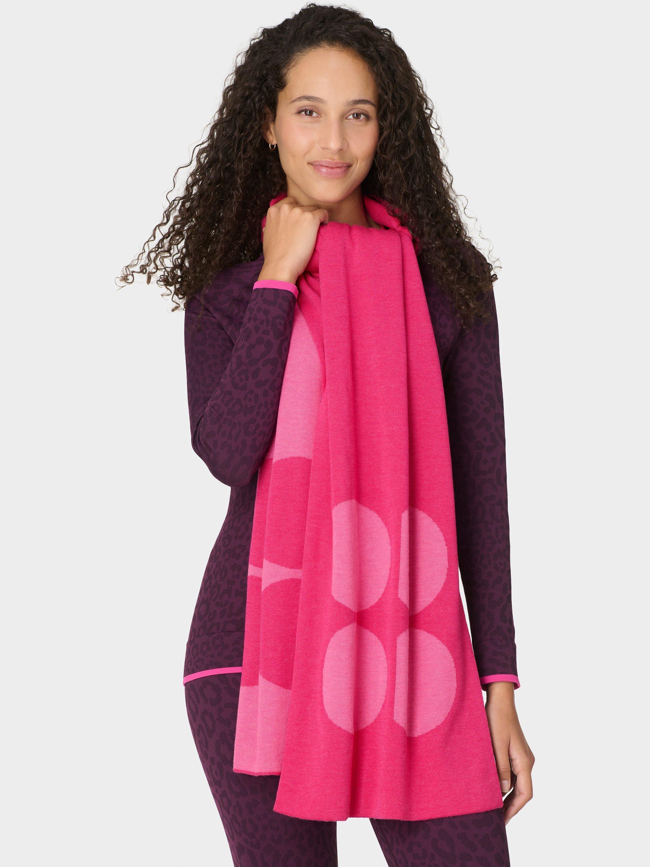 Product image 2 of 6, which shows Sweaty Betty Oversized Logo Scarf, Beet Pink, One Size