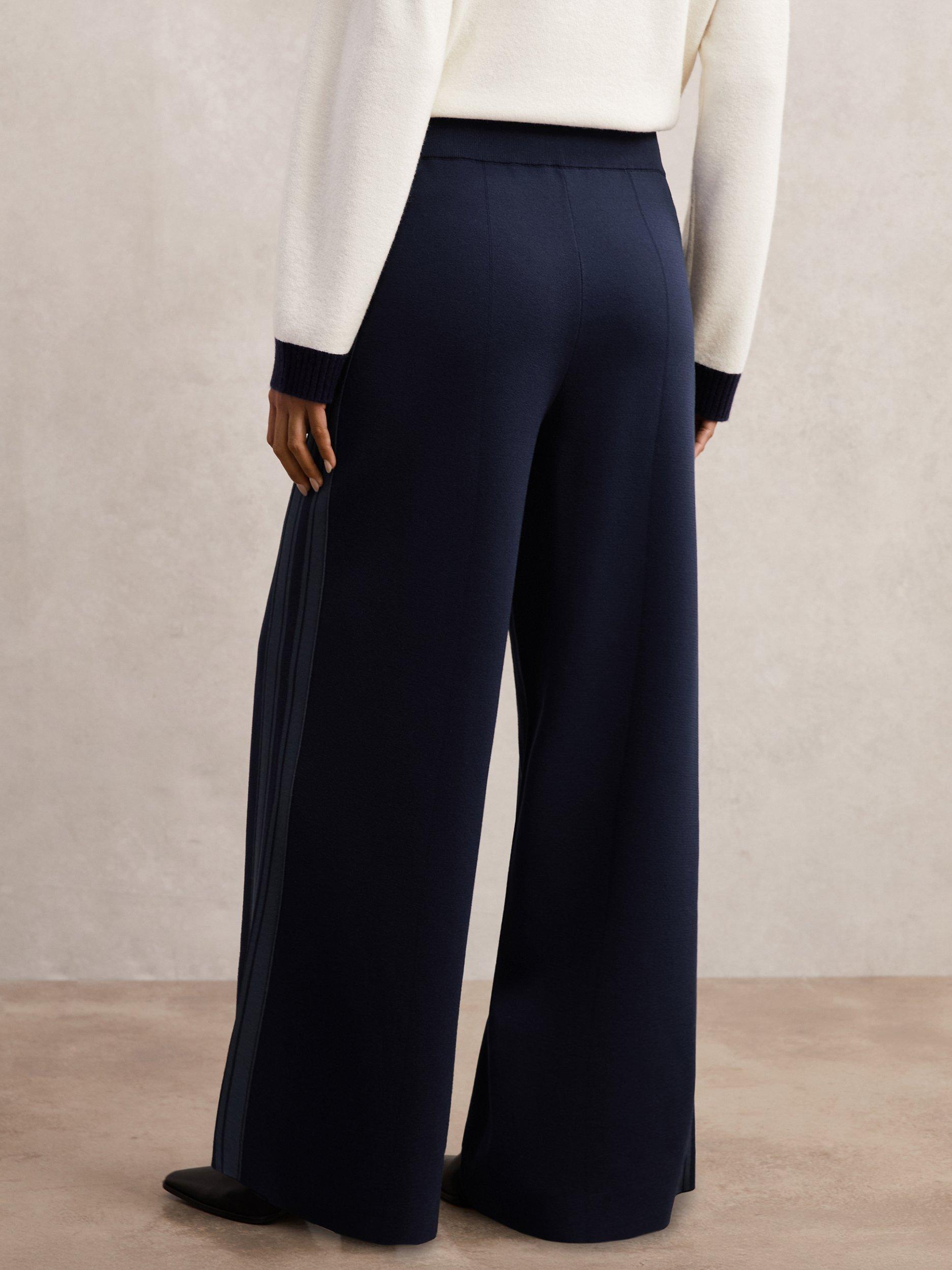 Product image 4 of 4, which shows Reiss Petite Samson Side Stripe Knitted Trousers, Navy, M