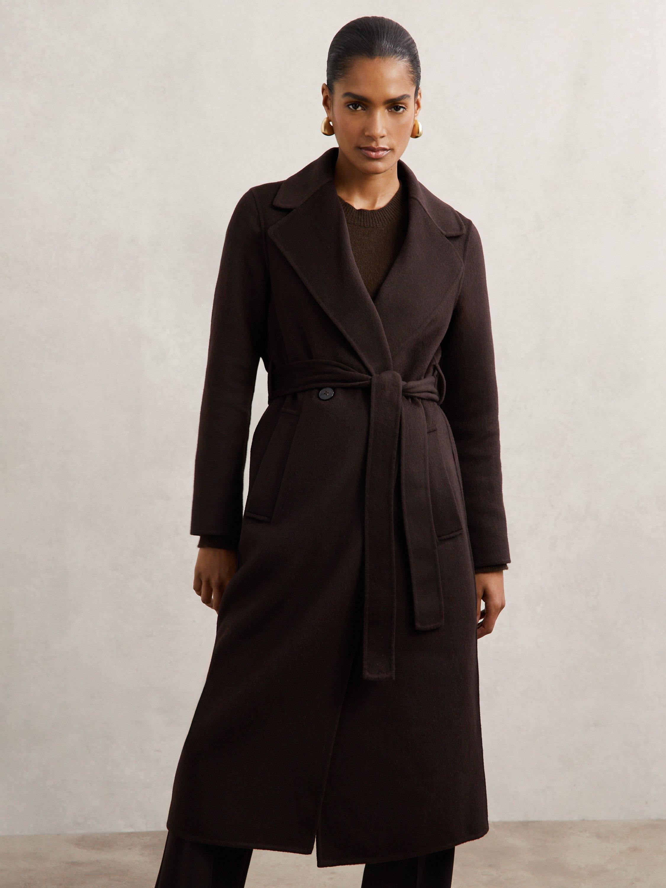 Product image 2 of 5, which shows Reiss Petite Benny Wool Rich Coat, Chocolate Brown, 12Pt
