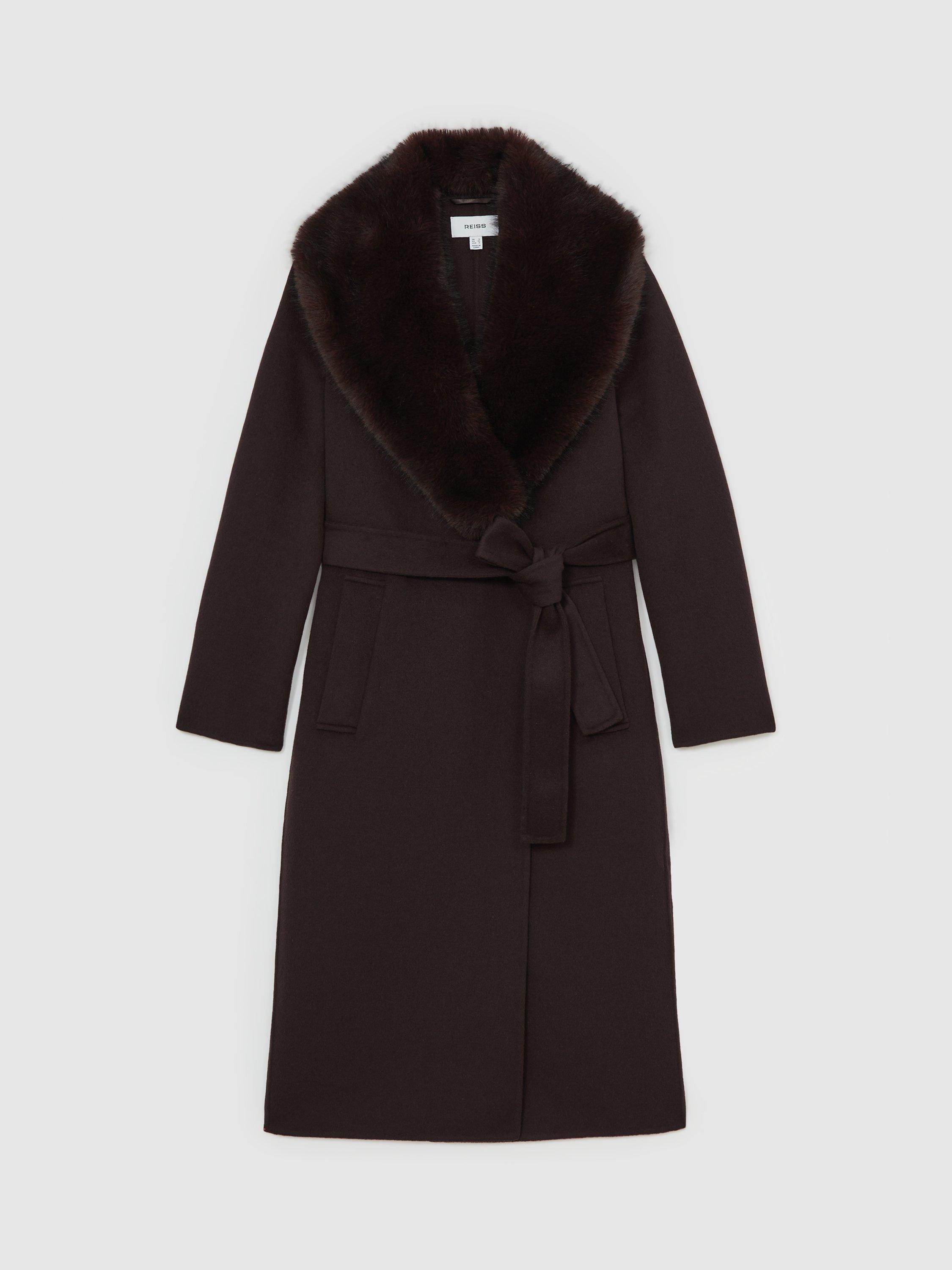 Product image 3 of 5, which shows Reiss Petite Benny Wool Rich Coat, Chocolate Brown, 12Pt
