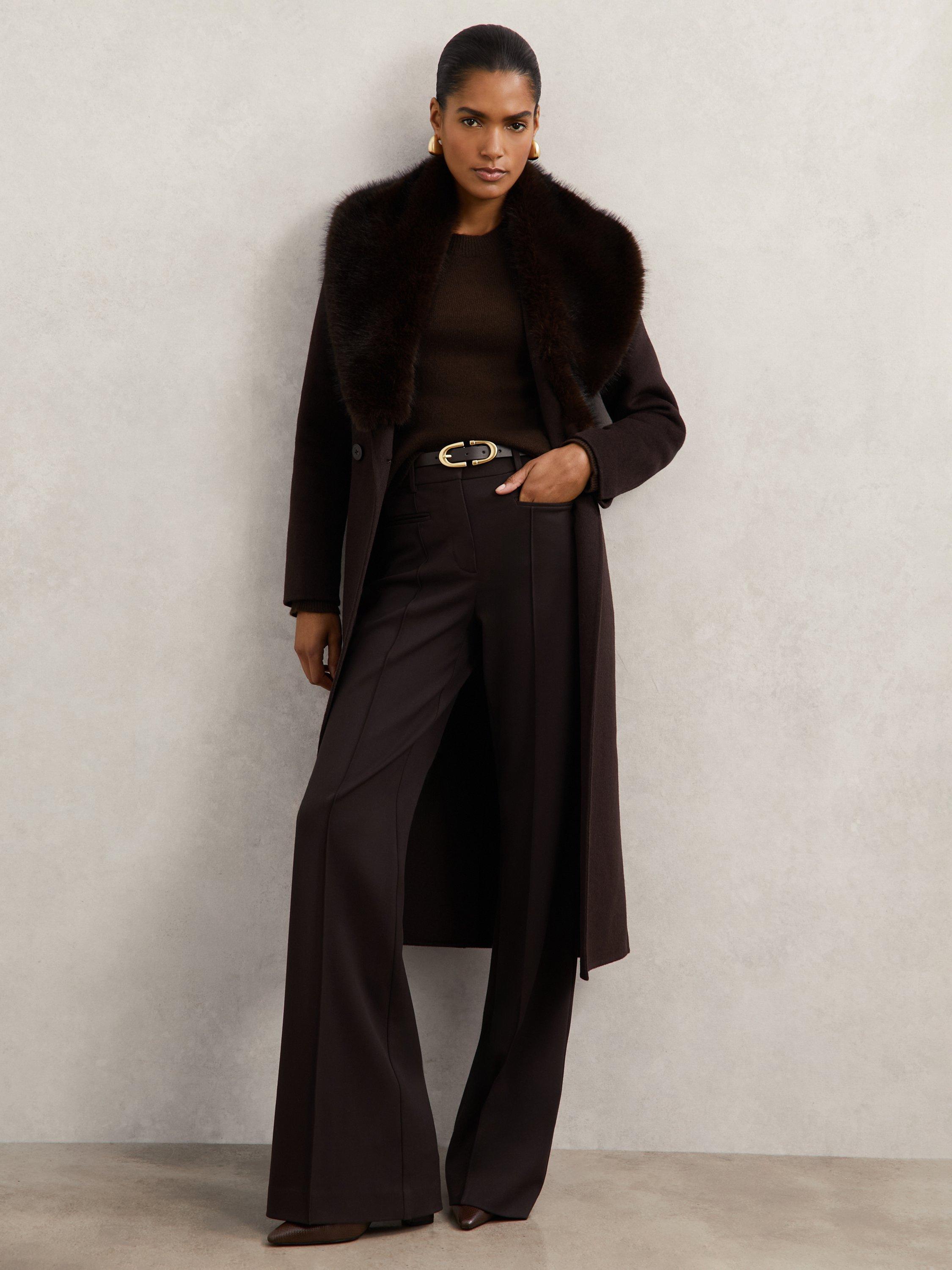 Product image 4 of 5, which shows Reiss Petite Benny Wool Rich Coat, Chocolate Brown, 12Pt