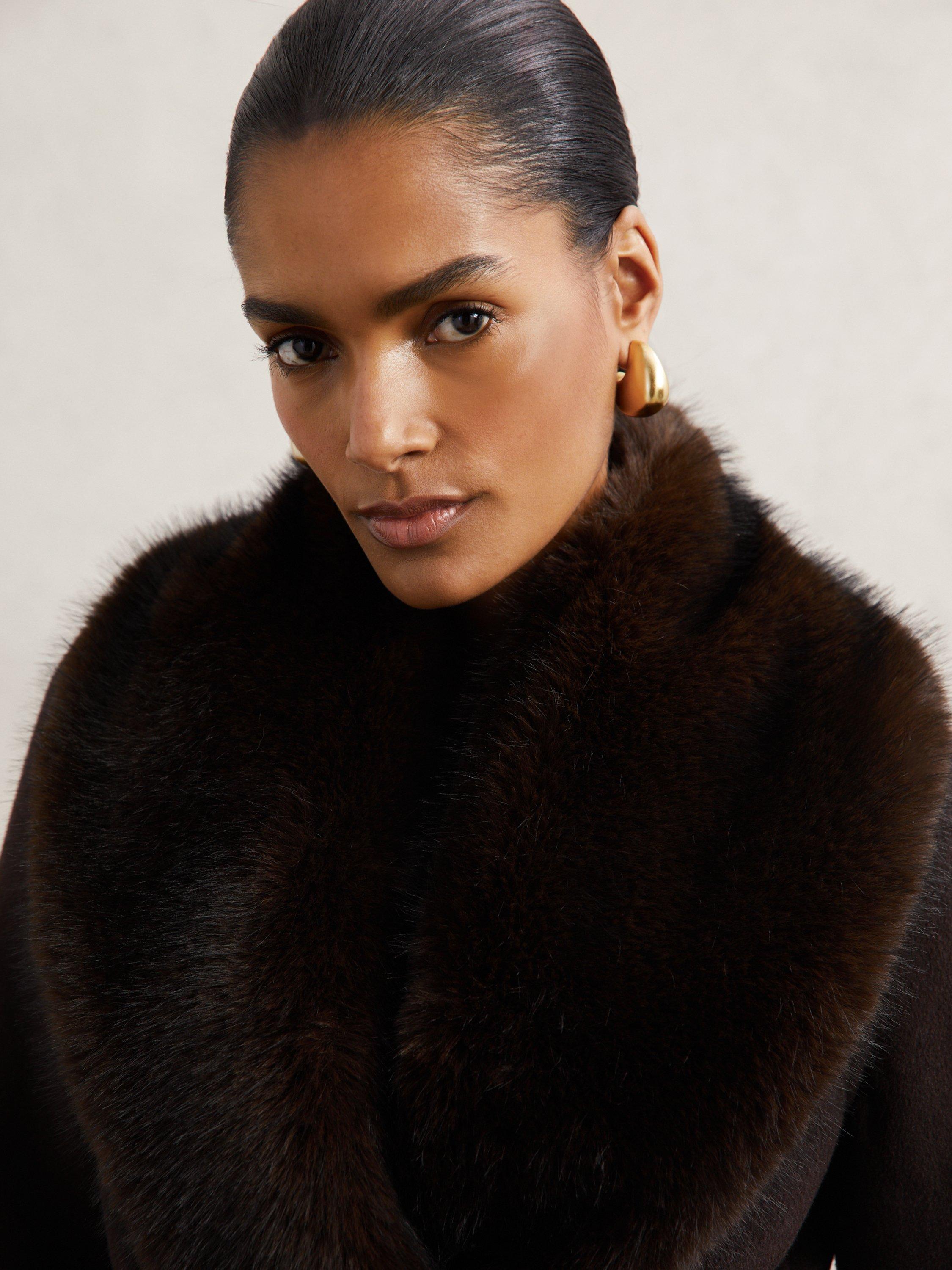 Product image 5 of 5, which shows Reiss Petite Benny Wool Rich Coat, Chocolate Brown, 12Pt