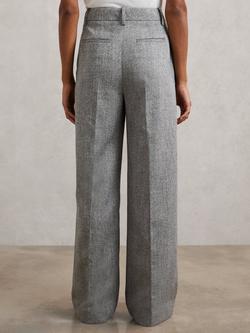 Reiss Petite Darlton Check Wide Leg Trousers, Grey - view 2, Grey