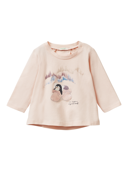 Benetton Kids' Cotton Blend Long Sleeved T-Shirt, Pink, Pink
