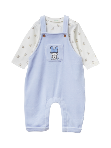 Benetton Baby Cotton Blend Dungaree Set, Blue, Blue
