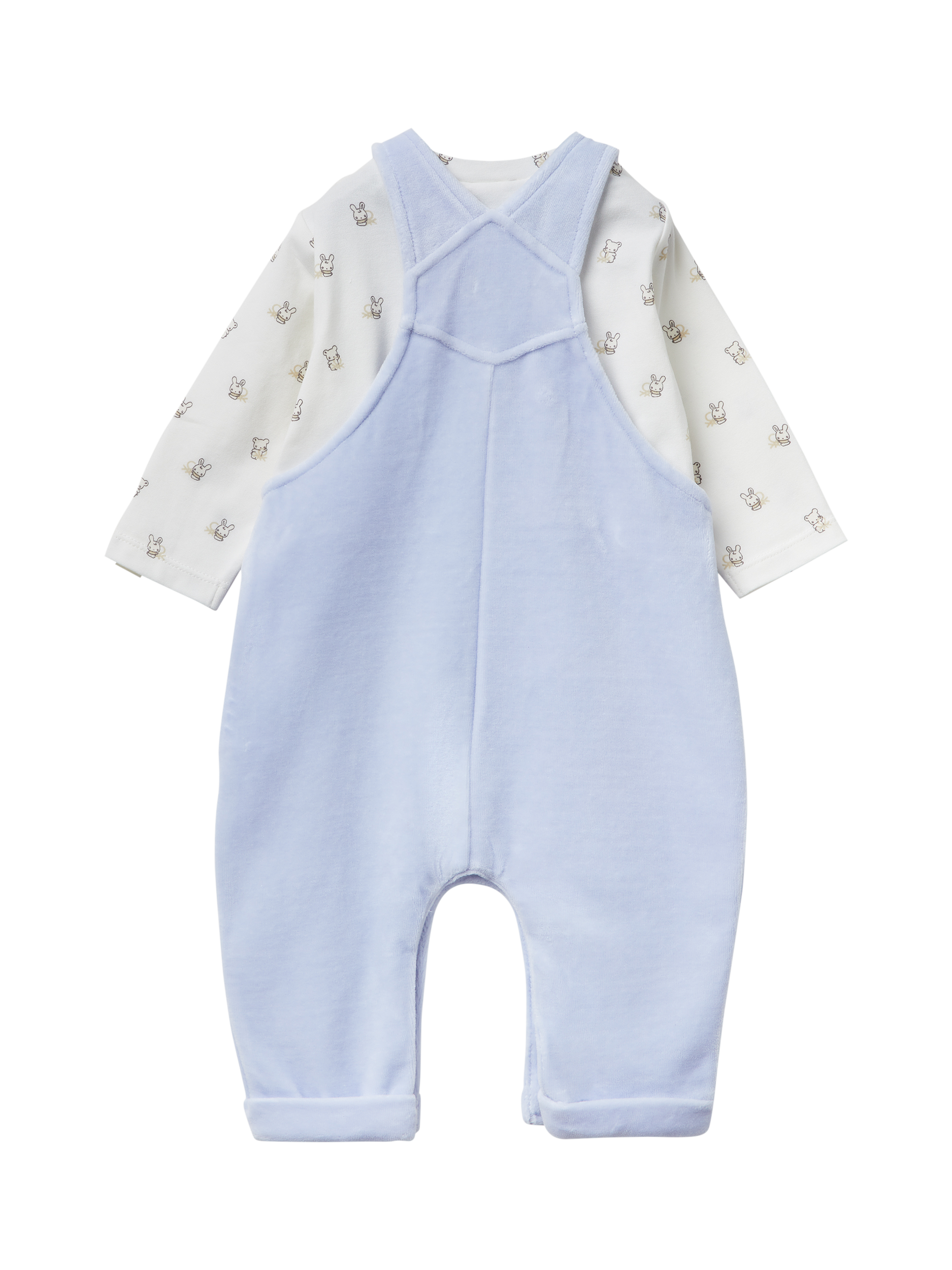 Product image 2 of 3, which shows Benetton Baby Cotton Blend Dungaree Set, Blue, 0-1 months