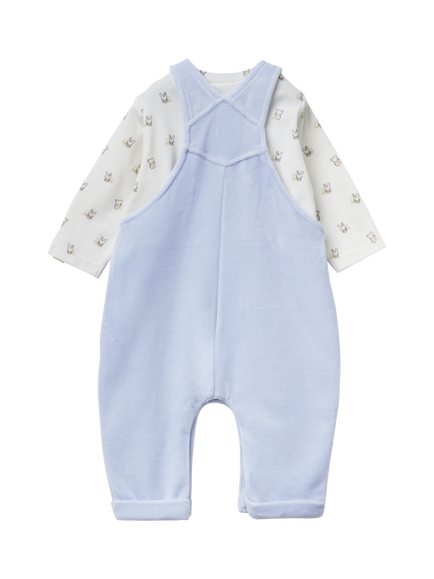 Benetton Baby Cotton Blend Dungaree Set, Blue - view 2, Blue