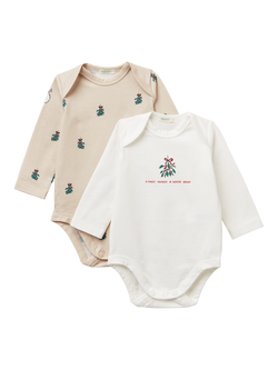 Benetton Baby Cotton Blend Bodysuit, Pack of 2, Beige, Beige