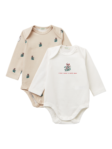 Benetton Baby Cotton Blend Bodysuit, Pack of 2, Beige, Beige