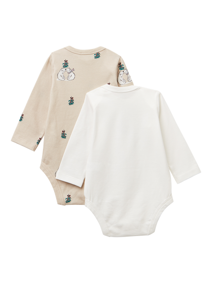 Benetton Baby Cotton Blend Bodysuit, Pack of 2, Beige - view 2, Beige