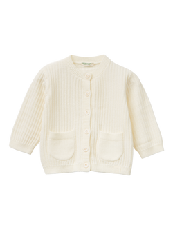 Benetton Baby Knitted Long Sleeved Cardigan, White, White