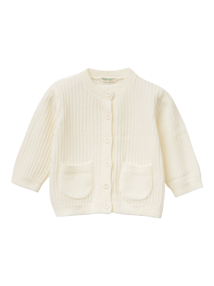 Benetton Baby Knitted Long Sleeved Cardigan, White, White