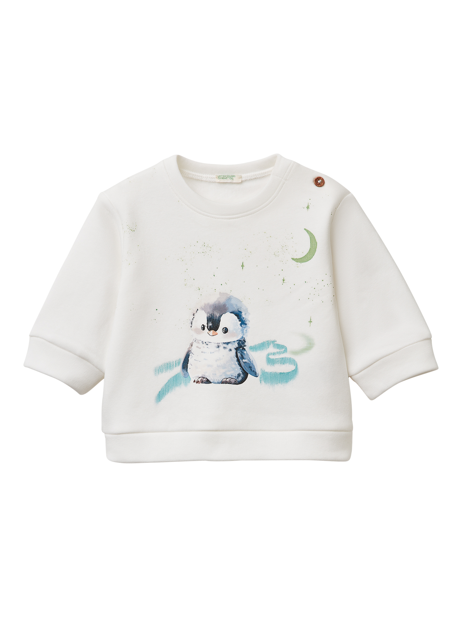 Product image 1 of 3, which shows Benetton Baby Crew Neck Jumper, White, 0-1 months