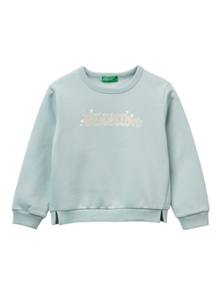 Benetton Kids' Cotton Blend Logo Sweatshirt, Green, Green