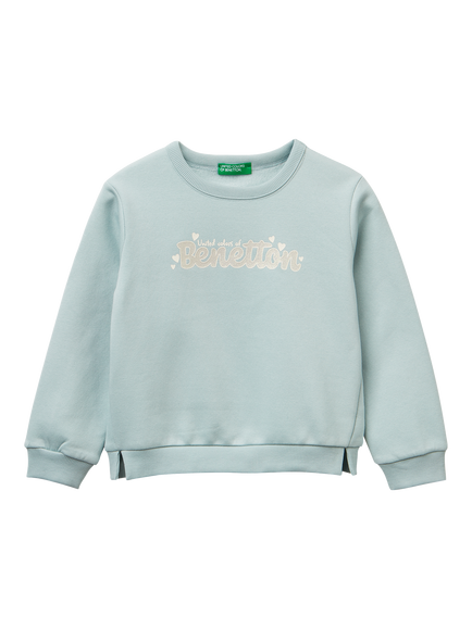Benetton Kids' Cotton Blend Logo Sweatshirt, Green, Green
