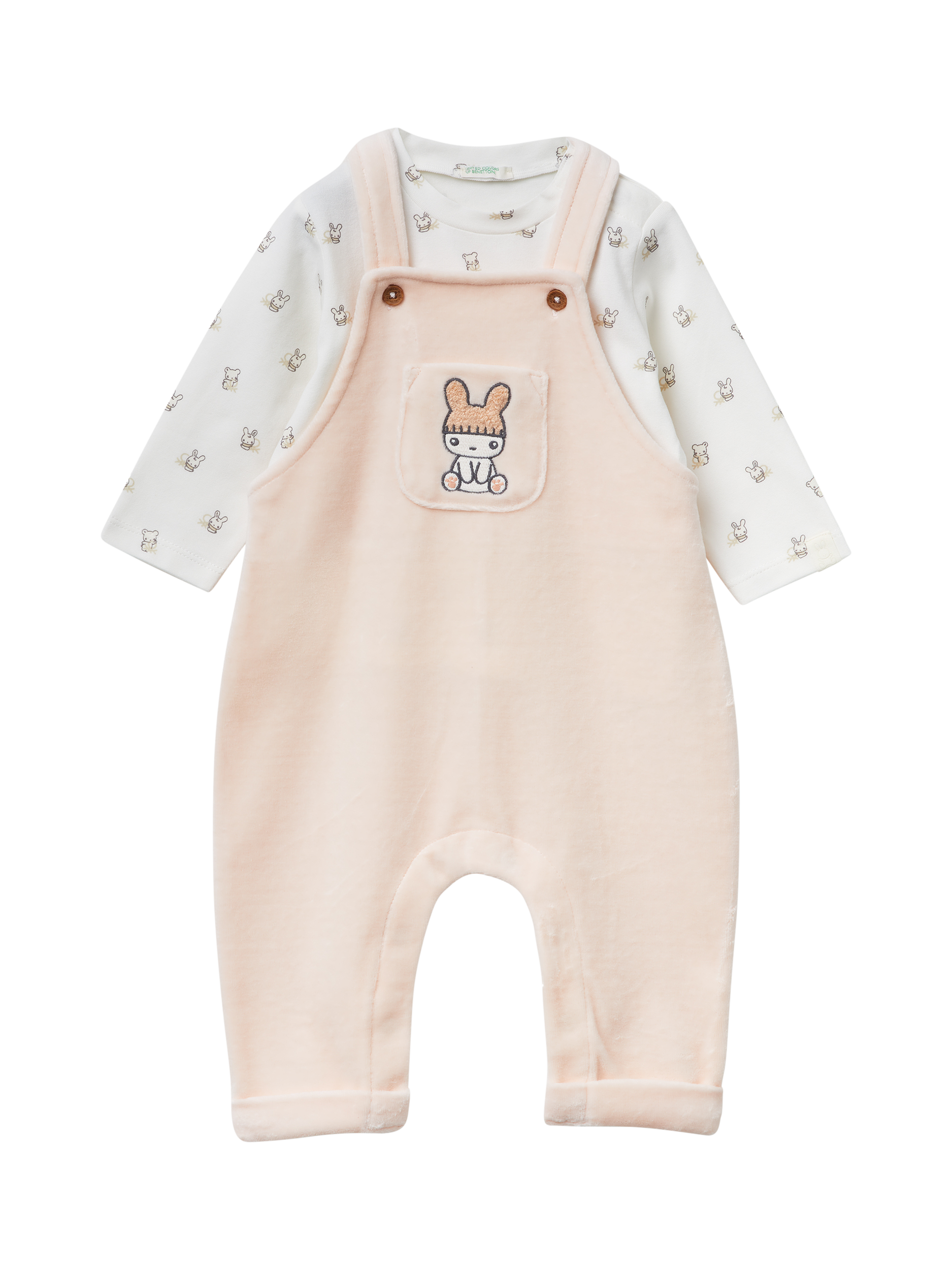 Product image 1 of 3, which shows Benetton Baby Cotton Blend Dungaree Set, Pink, 0-1 months