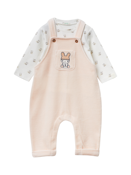Benetton Baby Cotton Blend Dungaree Set, Pink, Pink
