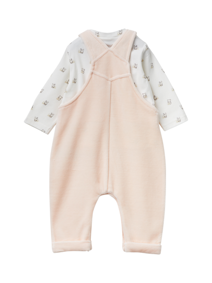 Benetton Baby Cotton Blend Dungaree Set, Pink - view 2, Pink