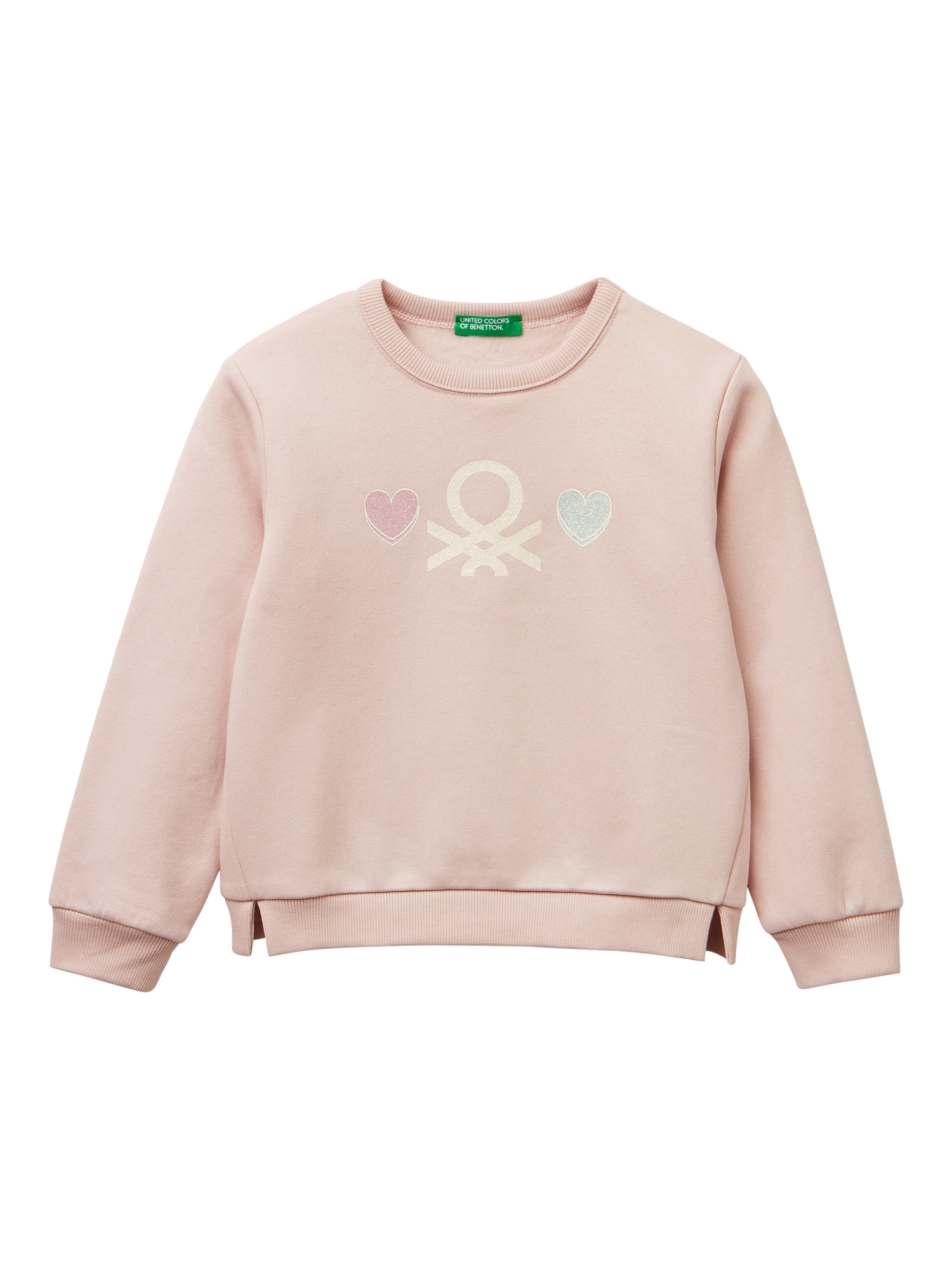 Product image 1 of 3, which shows Benetton Kids' Cotton Blend Logo Sweatshirt, Pink, 3-4 years