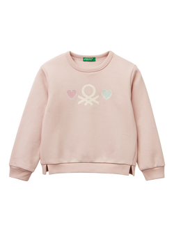 Benetton Kids' Cotton Blend Logo Sweatshirt, Pink, Pink