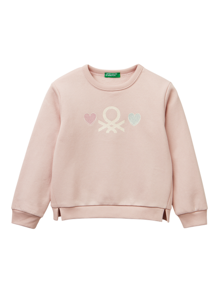 Benetton Kids' Cotton Blend Logo Sweatshirt, Pink, Pink
